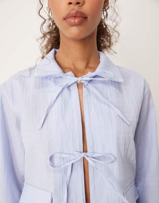 ghospell textured bow shirt in cornflower blue