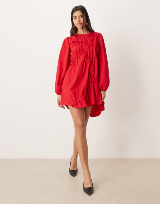 GHOSPELL Mallory Ruched Mini Dress　S Ghospell textured cotton blend asymmetric ruched detail mini dress