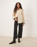 [Ghospell] Ghospell textured double cuff shirt in yellow stripe XS YELLOW