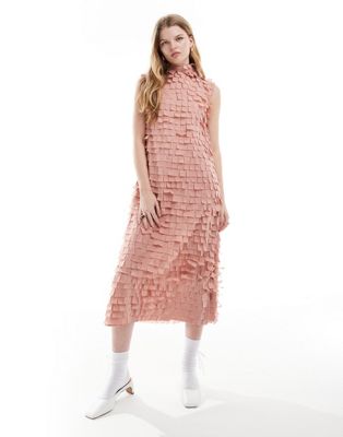 Ghospell textured midaxi dress in dusty pink