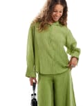 [Ghospell] Ghospell textured oversized shirt in green (part of a set) S Green