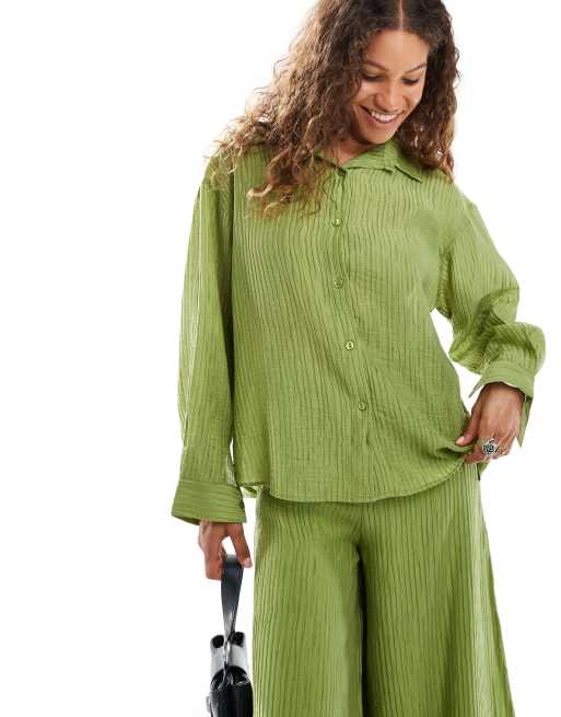 Ghospell textured oversized shirt in green (part of a set)