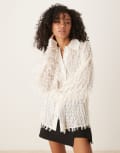 [Ghospell] Ghospell textured relaxed shirt in ivory-White M Plus Ivory