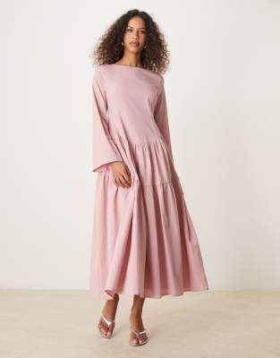 Ghospell Tiered Midi Dress In Pink