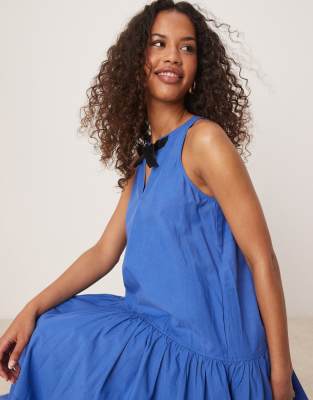 Ghospell Tiered Midi Dress With Contrast Bow