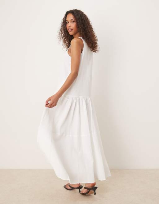 ruffle dresses midi Jackie Wide Ruffle Hem Pinafore Midi Dress White