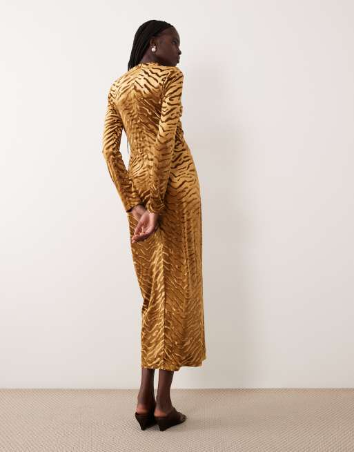 Ghospell velvet flocked maxi dress in tiger print, 3 of 4