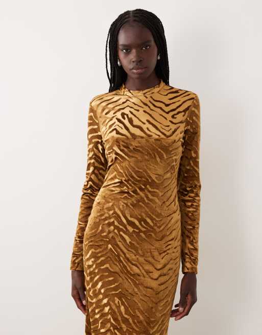 Ghospell velvet flocked maxi dress in tiger print, 4 of 4