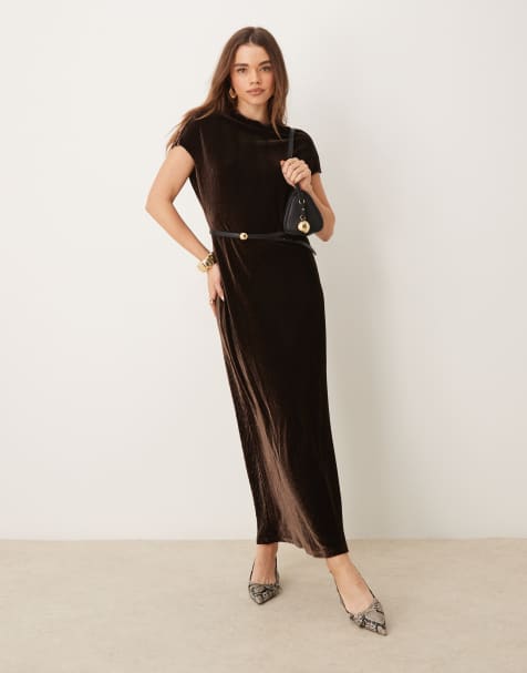 Ghospell velvet maxi dress in chocolate brown - view 1