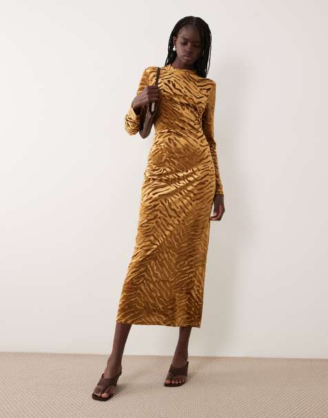 Ghospell vestido maxi con flocado aterciopelado y estampado de tigre - view 1