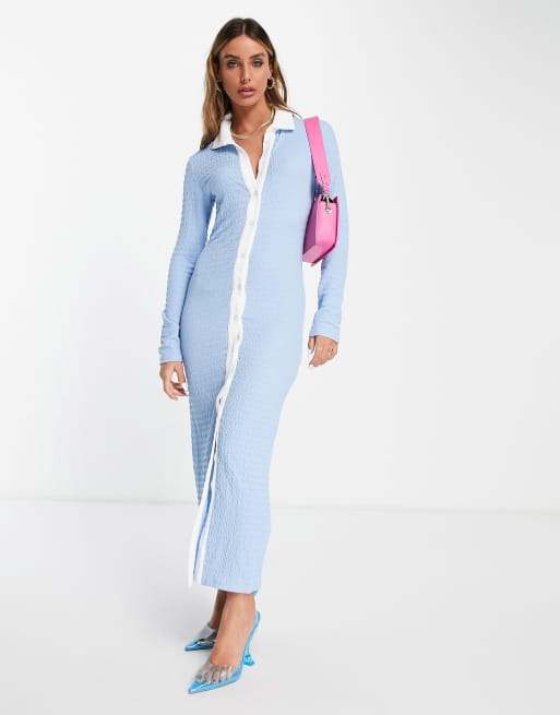 Ghospell - Vestito camicia midi attillato azzurro chiaro