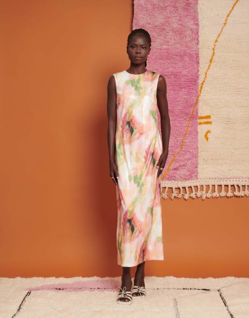 Ghospell - Vestito con gonna al polpaccio con decorazione in paillettes a fiori