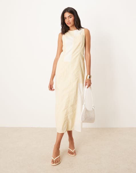 Ghospell - Vestito con gonna al polpaccio giallo patchwork - view 1