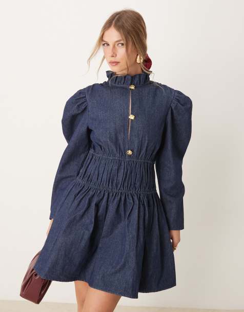 Ghospell - Vestito corto in denim blu indaco - view 1