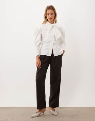 Ghospell Vittoria cotton blend oversized bow blouse with ruched