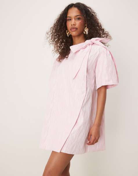 Ghospell wrap mini dress with oversized bow detail in pink zebra print - view 1