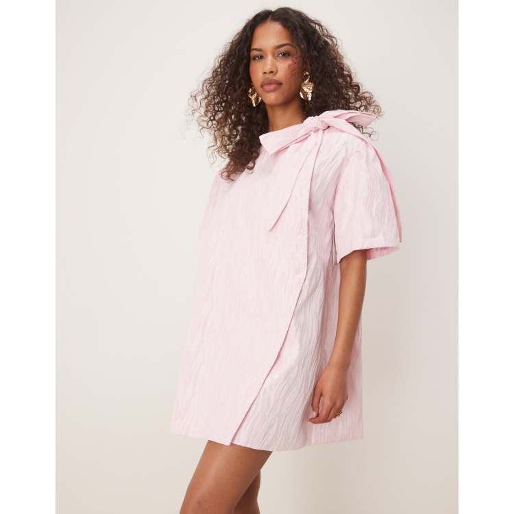 Ghospell wrap mini dress with oversized bow detail in pink zebra
