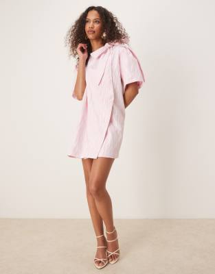 ghospell wrap mini dress with oversized bow detail in pink zebra print