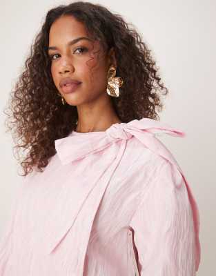 ghospell wrap mini dress with oversized bow detail in pink zebra print