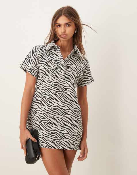 Ghospell Zia zebra mini dress in mono - view 1