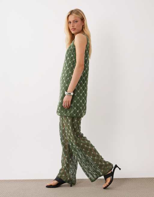 Ghospell - Zuma - Co-ord set met versiering in groen, 3 van 3