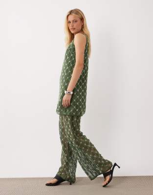 Ghospell Zuma Embellished High Rise Straight Leg Pants In Green