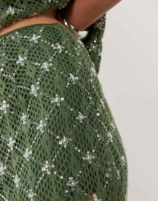 Ghospell - Zuma - Pantalon droit d'ensemble ornementé à taille haute - Vert foncé, 2 de 5