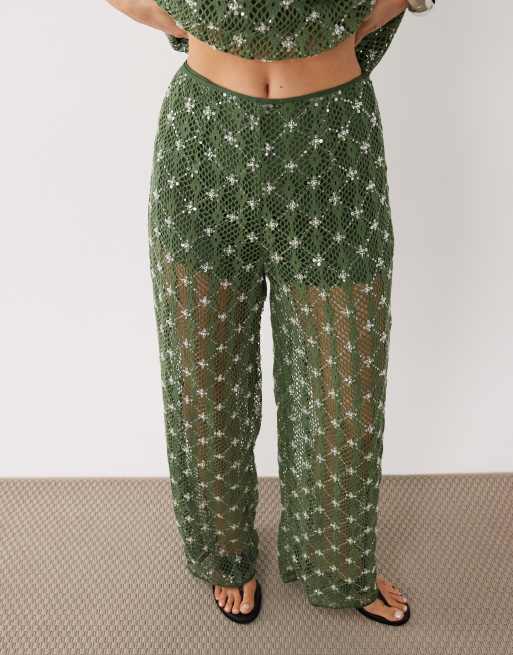 Ghospell - Zuma - Pantalon droit d'ensemble ornementé à taille haute - Vert foncé, 3 de 5
