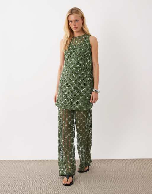 Ghospell - Zuma - Robe d'ensemble courte ornementée sans manches - Vert foncé, 3 de 4
