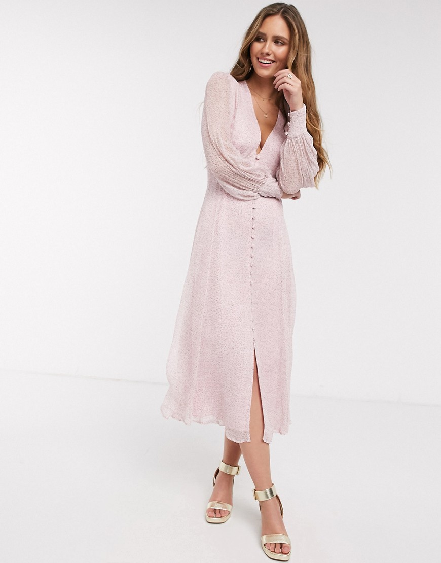 Ghost Adorlee Georgette Floral Button Down Midi Dress In Pink