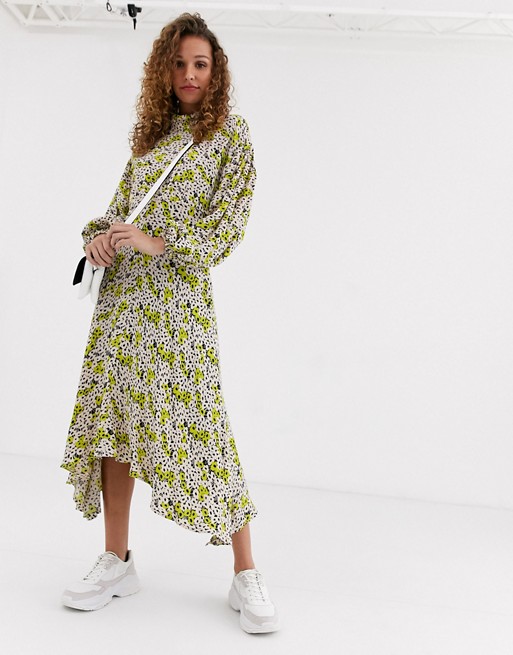 Ghost anais midi dress with balloon sleeve in crepe
