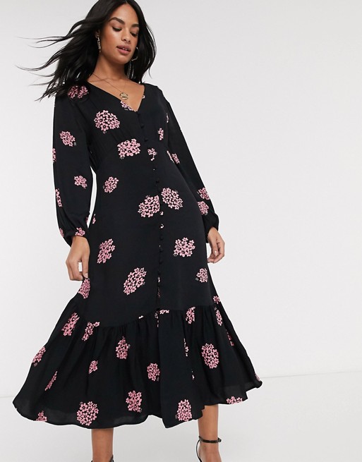 Ghost Astrid floral cluster midi dress