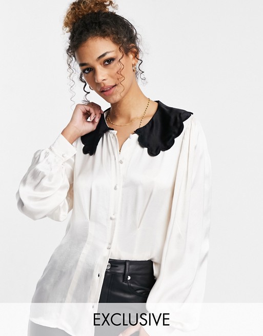 Ghost Boo blouse with collar detail in cream