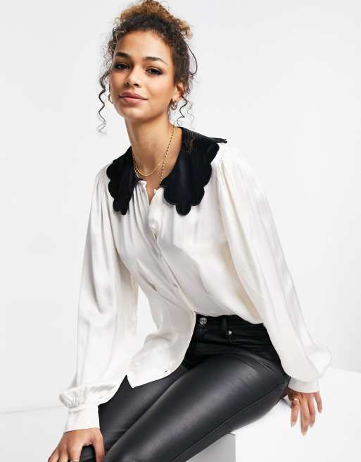 Ghost Boo blouse with collar detail in cream | ASOS