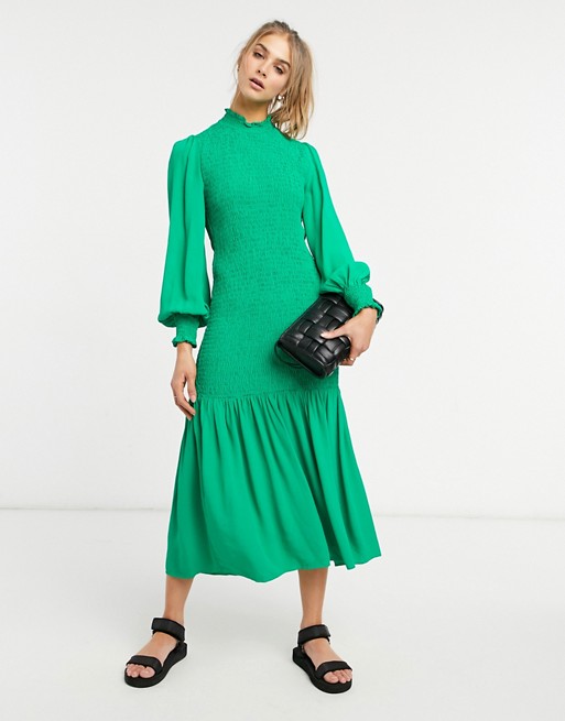 Ghost Dinah shirred dress in green