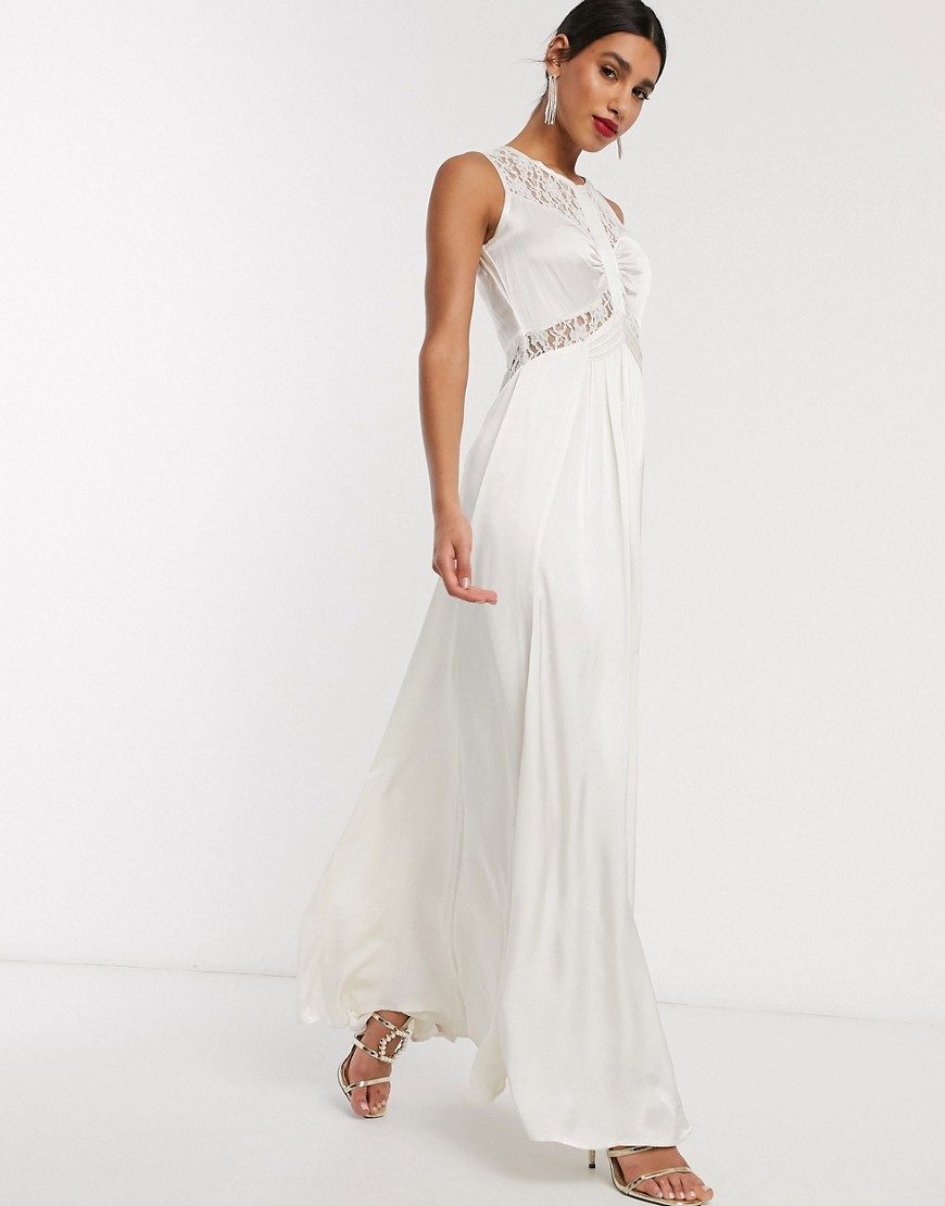 Ghost elvita wedding dress with lace neck detail-White