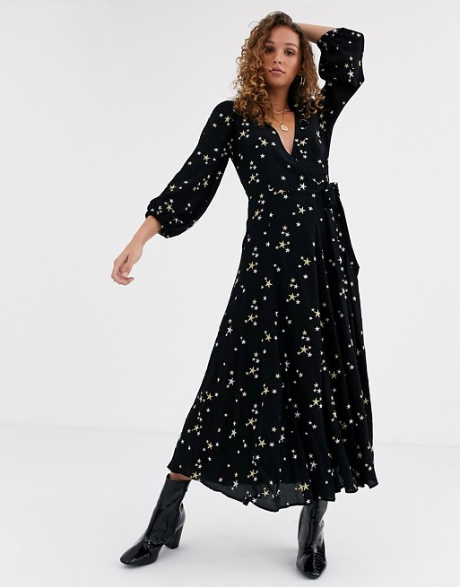 Ghost emilie maxi dress with star embroidery