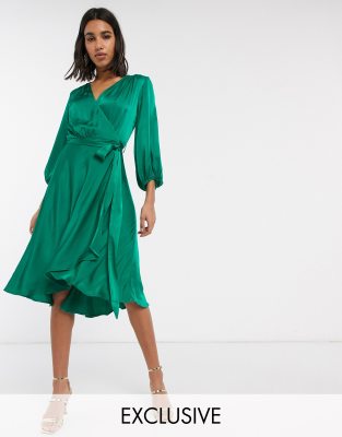 satin midi dress green