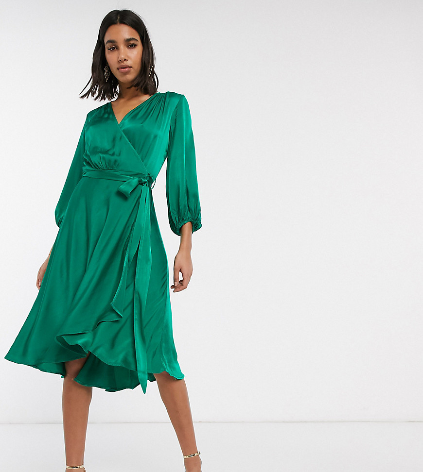 Ghost Exclusive Aggie Satin Midi Wrap Dress-green