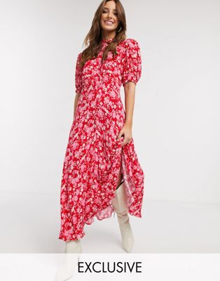 floral print midi dress with sleeves