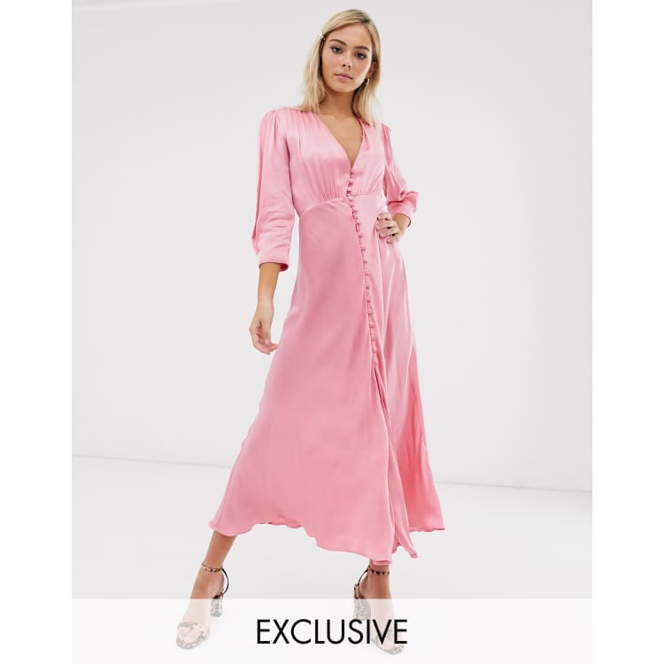 Ghost exclusive maddison button front satin midi dress | ASOS