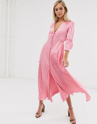 blush satin midi dress