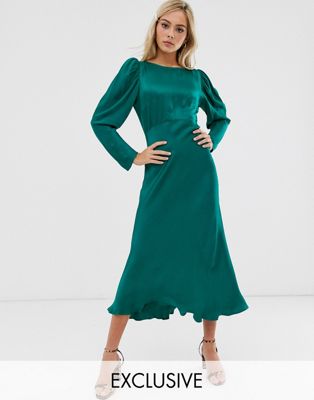 emerald green long sleeve midi dress