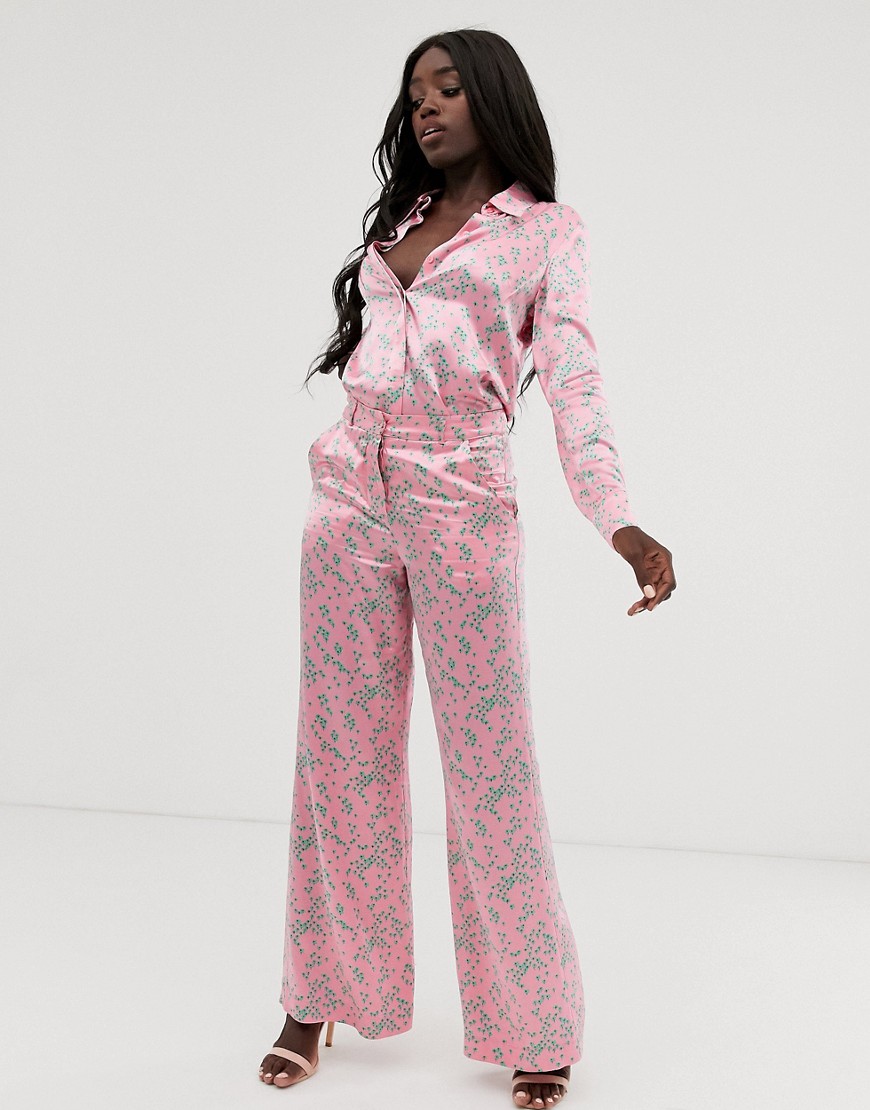 Ghost Harley floral print satin pyjama trousers-Pink