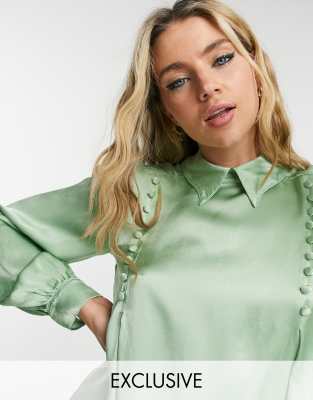 green satin blouse