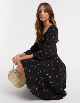 cherry print midi dress