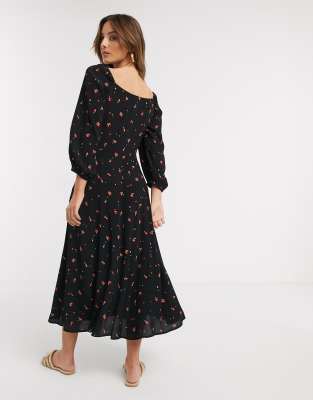 cherry print midi dress