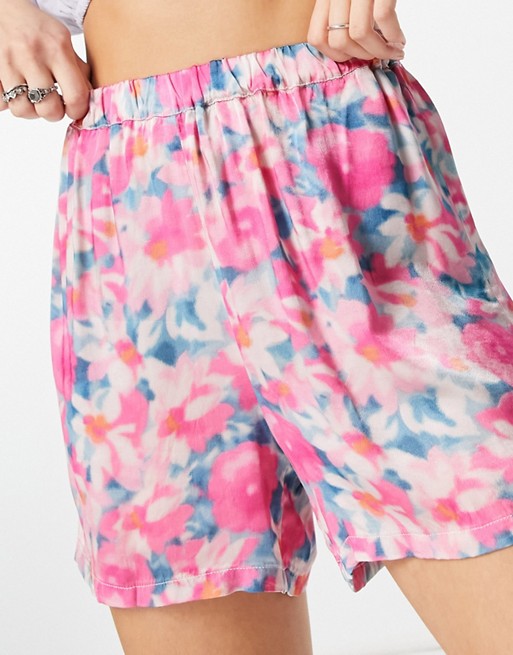 Ghost Lara satin shorts co-ord in smudge floral print