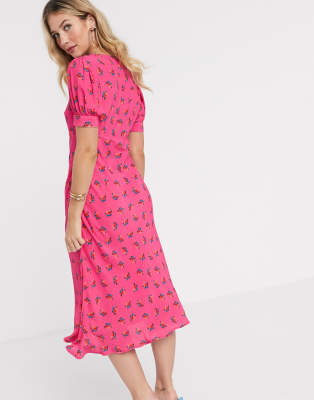 pink satin floral dress