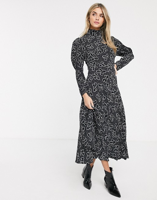 Ghost lia midi dress with puff sleeves in crepe